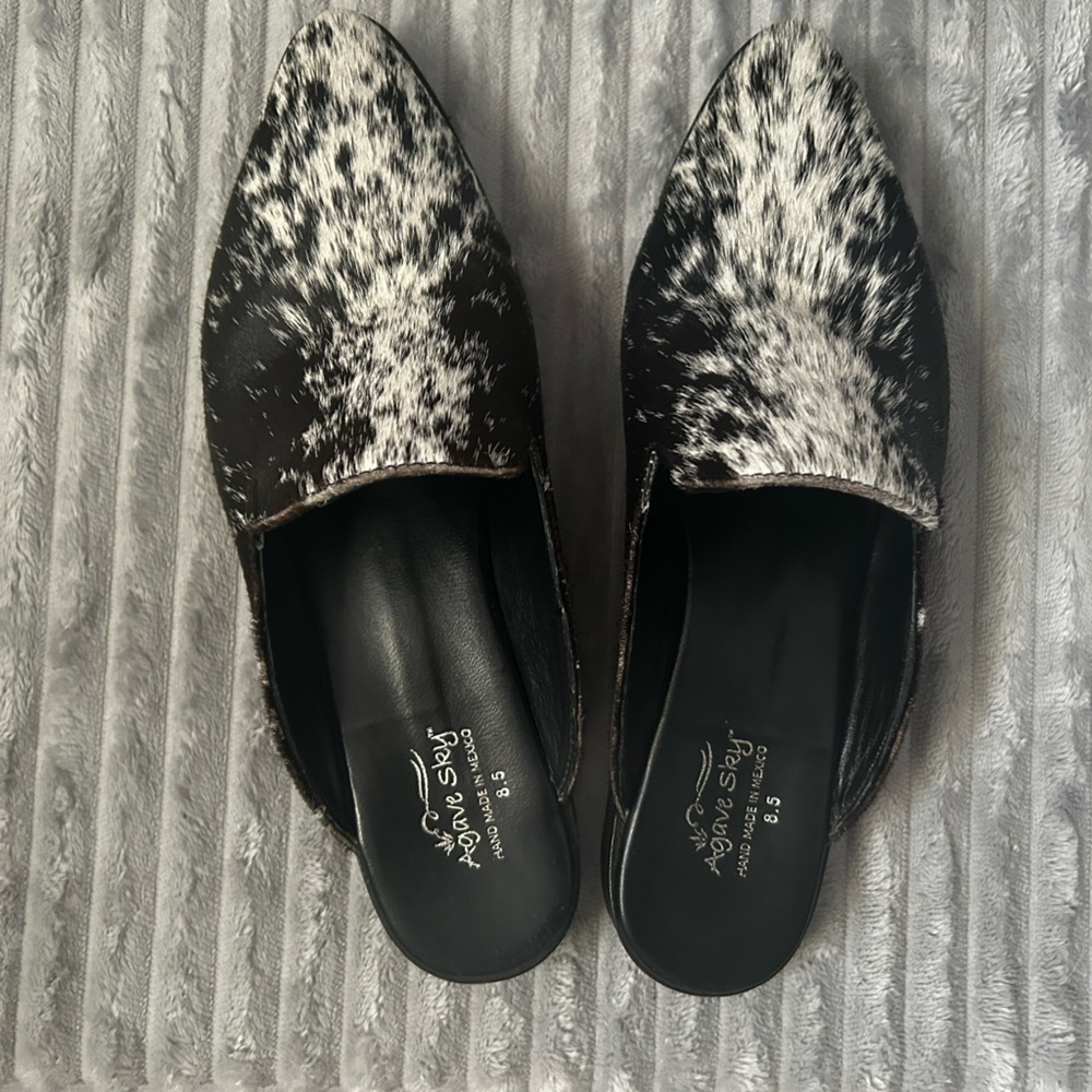 Agave Sky cowhide mules